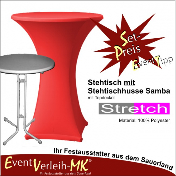 Stehtisch & Stretch-Stehtischhusse - rot - INKL. REINIGUNG